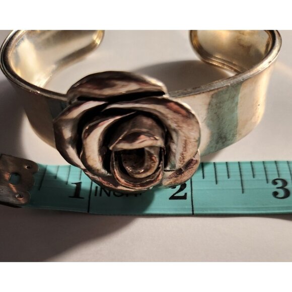 Rose Cuff Bracelet Silver-Tone floral cottagecore fairycore womens jewelry - Picture 5 of 5